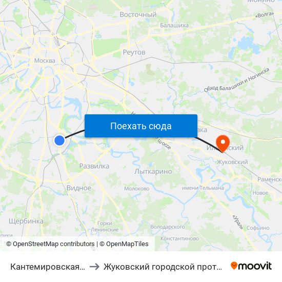 Кантемировская (Kantemirovskaya) to Жуковский городской противотуберкулезный диспансер map