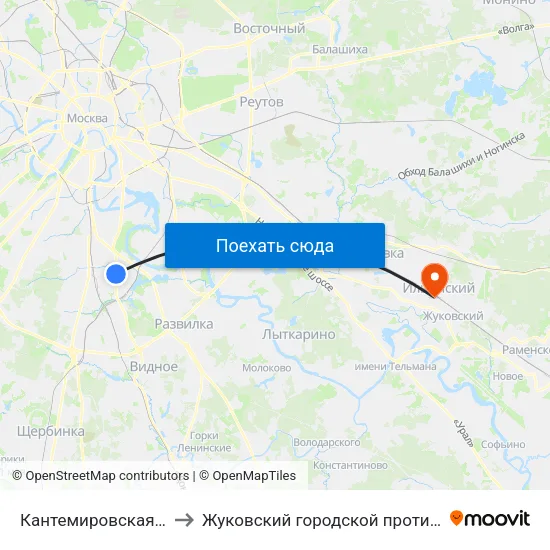 Кантемировская (Kantemirovskaya) to Жуковский городской противотуберкулезный диспансер map