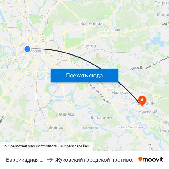 Баррикадная (Barrikadnaya) to Жуковский городской противотуберкулезный диспансер map