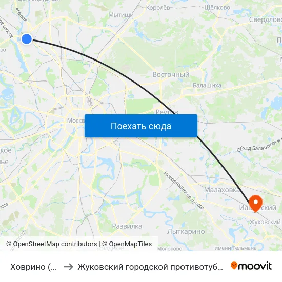 Ховрино (Khovrino) to Жуковский городской противотуберкулезный диспансер map