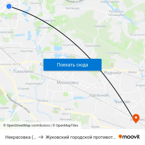 Некрасовка (Nekrasovka) to Жуковский городской противотуберкулезный диспансер map