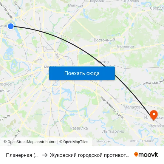 Планерная (Planernaya) to Жуковский городской противотуберкулезный диспансер map