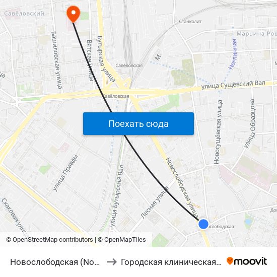 Новослободская (Novoslobodskaya) to Городская клиническая больница № 24 map