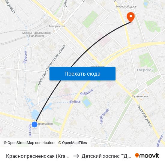 Краснопресненская (Krasnopresnenskaya) to Детский хоспис ""Дом с маяком"" map