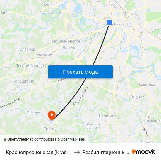 Краснопресненская (Krasnopresnenskaya) to Реабилитационный комплекс map
