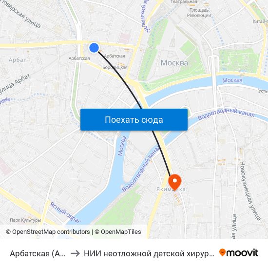 Арбатская (Arbatskaya) to НИИ неотложной детской хирургии и травматологии map