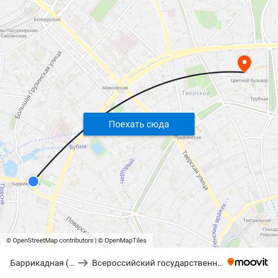Баррикадная (Barrikadnaya) to Всероссийский государственный университет юстиции map
