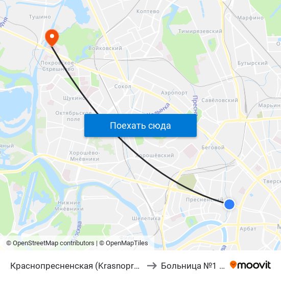 Краснопресненская (Krasnopresnenskaya) to Больница №1 (РЖД) map