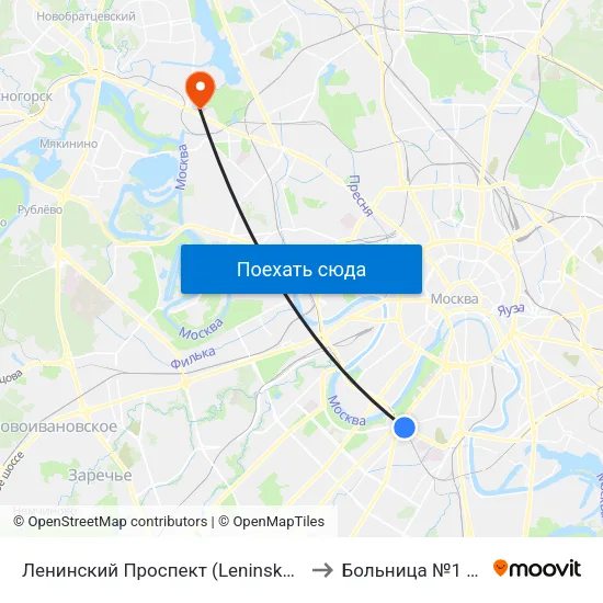Ленинский Проспект (Leninsky Prospekt) to Больница №1 (РЖД) map