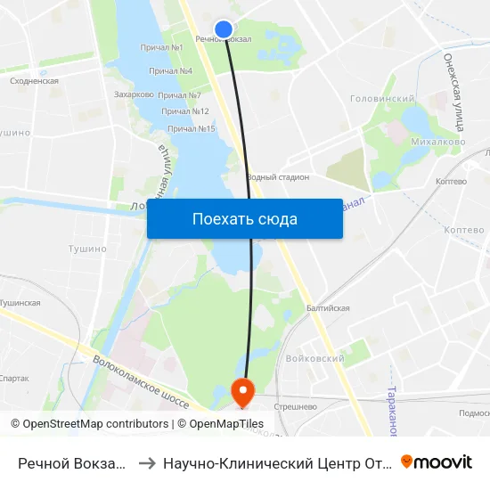 Речной Вокзал (Rechnoy Vokzal) to Научно-Клинический Центр Оториноларингологии Фмба России map