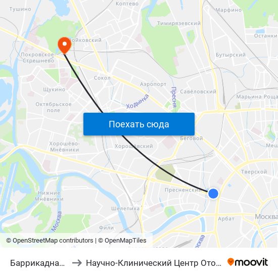 Баррикадная (Barrikadnaya) to Научно-Клинический Центр Оториноларингологии Фмба России map