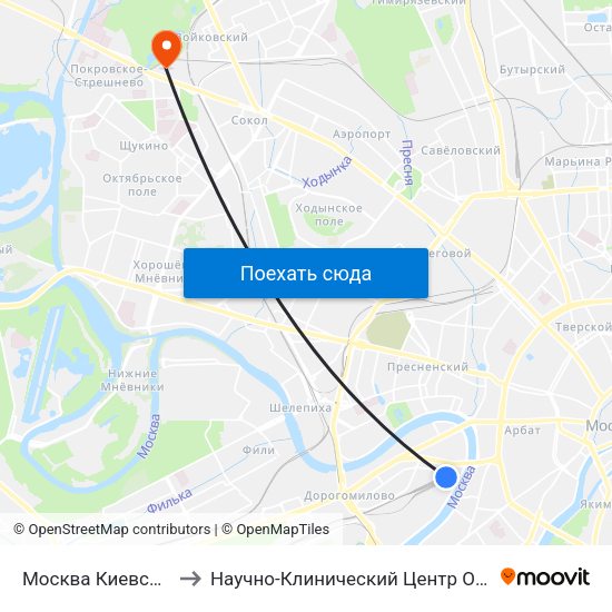 Москва Киевская (Kievsky Station) to Научно-Клинический Центр Оториноларингологии Фмба России map