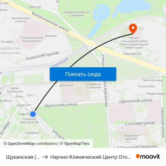 Щукинская (Schukinskaya) to Научно-Клинический Центр Оториноларингологии Фмба России map