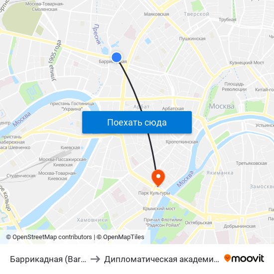 Баррикадная (Barrikadnaya) to Дипломатическая академия МИД России map