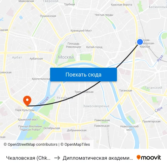 Чкаловская (Chkalovskaya) to Дипломатическая академия МИД России map