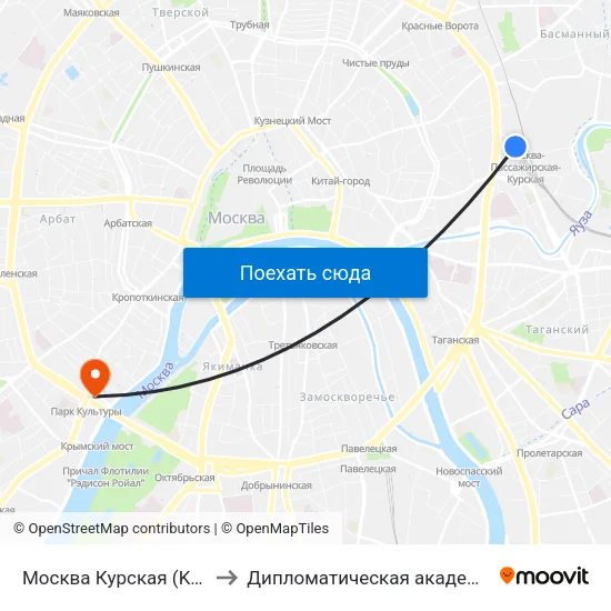 Москва Курская (Kursky Station) to Дипломатическая академия МИД России map