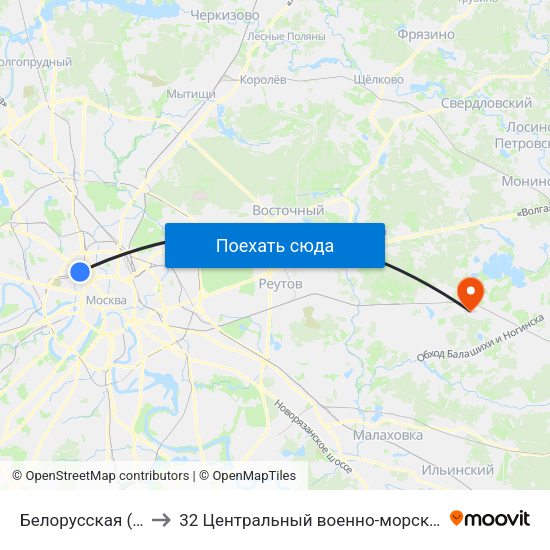 Белорусская (Belorusskaya) to 32 Центральный военно-морской клинический госпиталь map