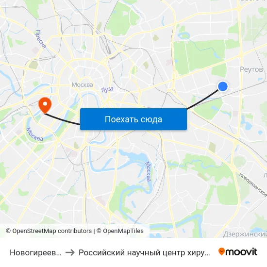 Новогиреево (Novogireevo) to Российский научный центр хирургии им. академика Б. В. Петровского map