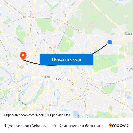 Щелковская (Schelkovskaya) to Клиническая больница Медси map