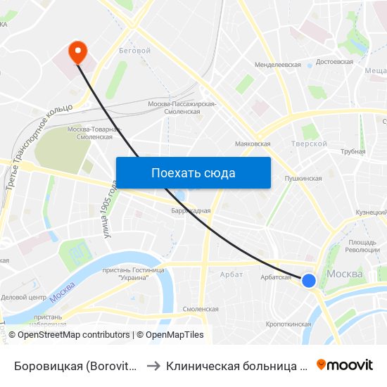Боровицкая (Borovitskaya) to Клиническая больница Медси map