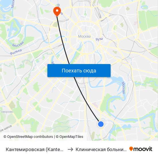 Кантемировская (Kantemirovskaya) to Клиническая больница Медси map