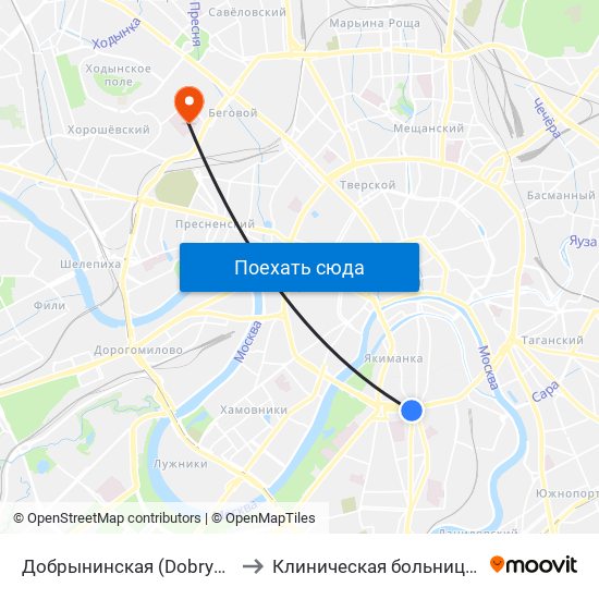 Добрынинская (Dobryninskaya) to Клиническая больница Медси map