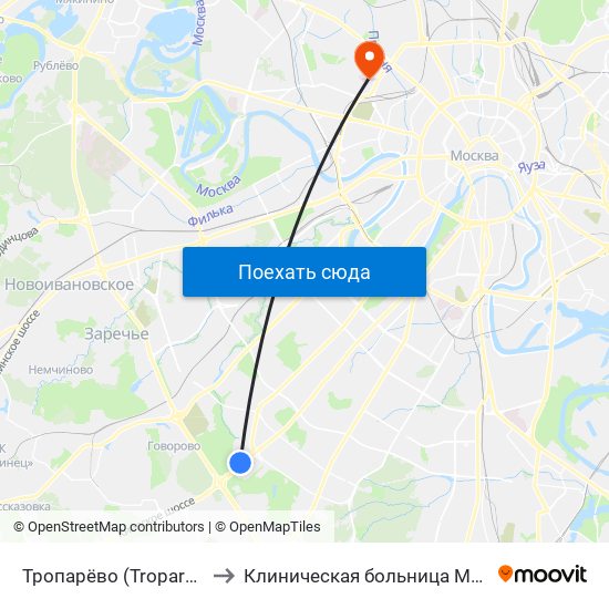 Тропарёво (Troparevo) to Клиническая больница Медси map