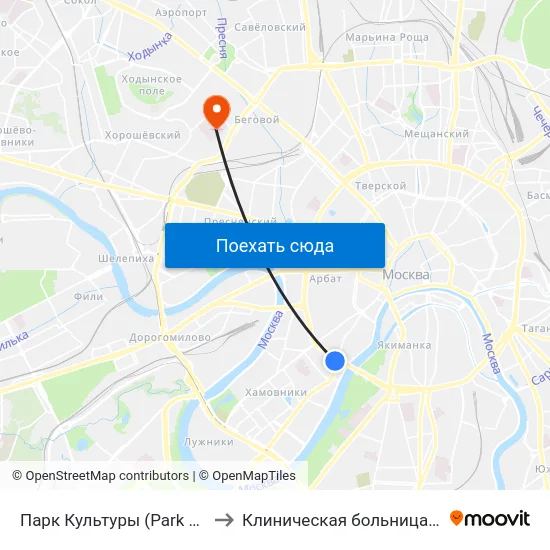 Парк Культуры (Park Kultury) to Клиническая больница Медси map
