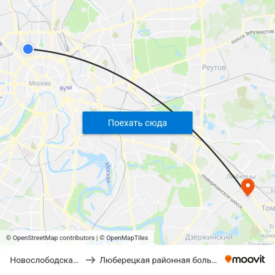 Новослободская (Novoslobodskaya) to Люберецкая районная больница №2 Инфекционный корпус map