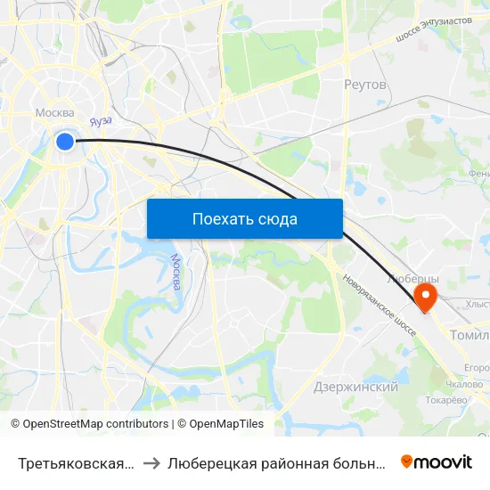 Третьяковская (Tretyakovskaya) to Люберецкая районная больница №2 Инфекционный корпус map