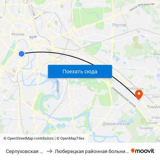 Серпуховская (Serpukhovskaya) to Люберецкая районная больница №2 Инфекционный корпус map