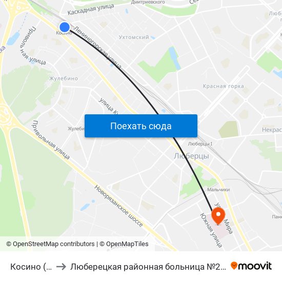 Косино (Kosino) to Люберецкая районная больница №2 Инфекционный корпус map