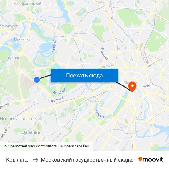 Крылатское (Krylatskoe) to Московский государственный академический художественный институт имени В. И. Сурикова map