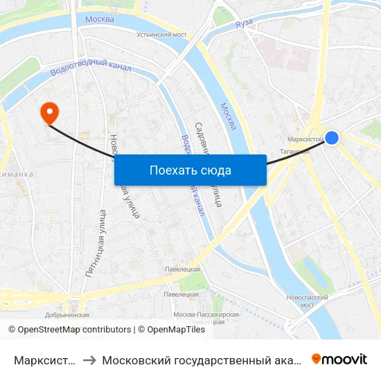 Марксистская (Marksistskaya) to Московский государственный академический художественный институт имени В. И. Сурикова map
