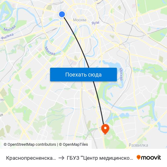 Краснопресненская (Krasnopresnenskaya) to ГБУЗ ""Центр медицинской исоциальной реабилитации"" map