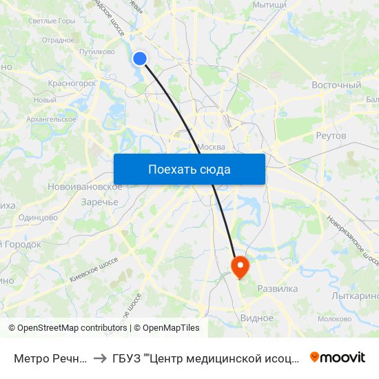 Метро Речной вокзал to ГБУЗ ""Центр медицинской исоциальной реабилитации"" map