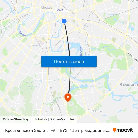 Крестьянская Застава (Krestyanskaya Zastava) to ГБУЗ ""Центр медицинской исоциальной реабилитации"" map
