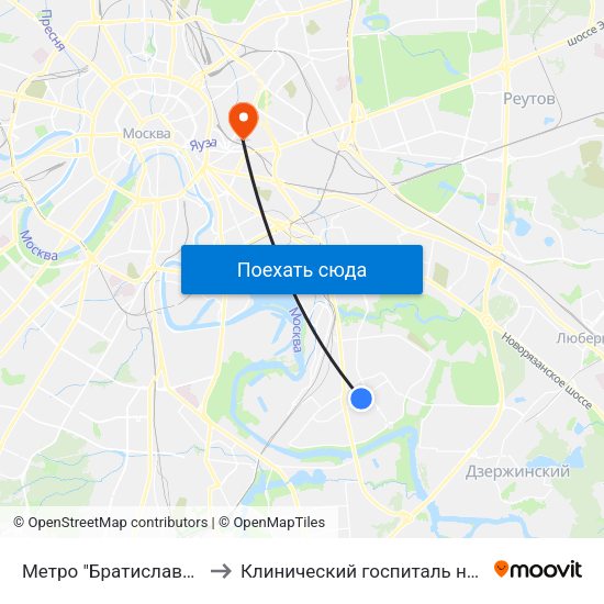Метро "Братиславская" to Клинический госпиталь на Яузе map