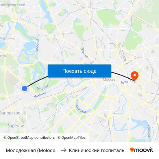 Молодежная (Molodezhnaya) to Клинический госпиталь на Яузе map