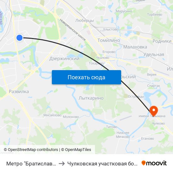 Метро "Братиславская" to Чулковская участковая больница map