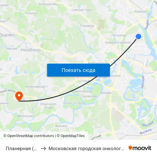 Планерная (Planernaya) to Московская городская онкологическая больница № 62 map