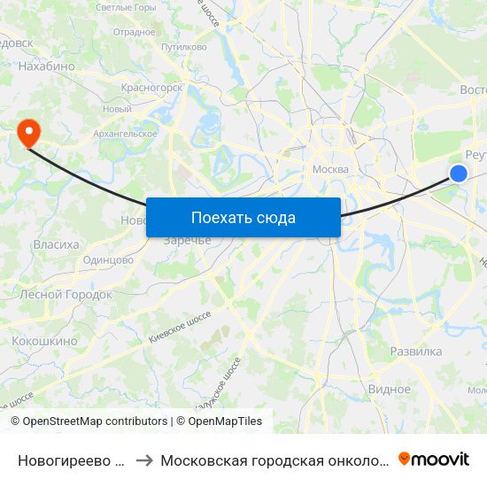 Новогиреево (Novogireevo) to Московская городская онкологическая больница № 62 map