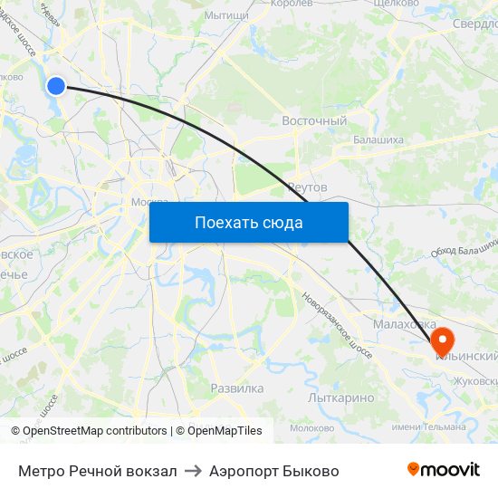 Метро Речной вокзал to Аэропорт Быково map