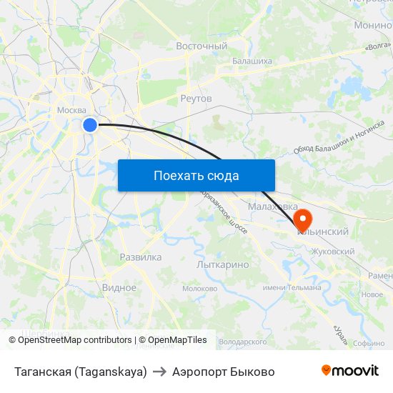 Таганская (Taganskaya) to Аэропорт Быково map