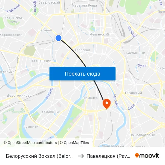 Белорусский Вокзал (Belorussky Station) to Павелецкая (Paveletskaya) map