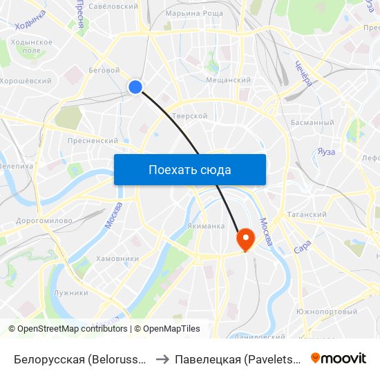 Белорусская (Belorusskaya) to Павелецкая (Paveletskaya) map