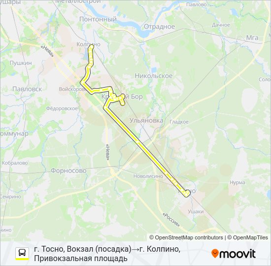 Автобус * 611Б  (ТОСНЕНСКИЙ РАЙОН): карта маршрута