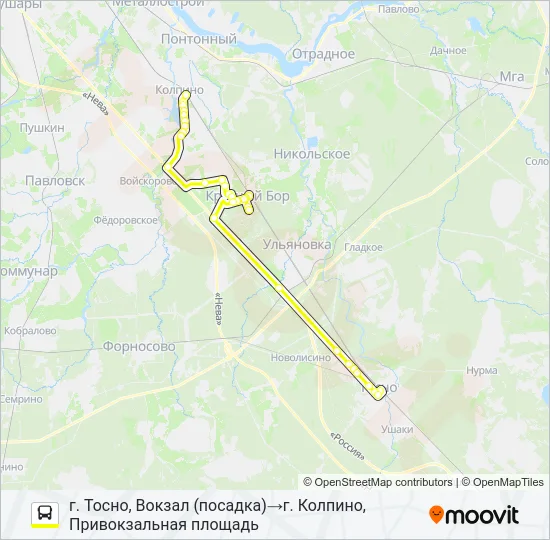 Автобус * 611Б  (ТОСНЕНСКИЙ РАЙОН): карта маршрута