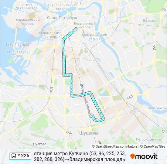 Автобус * 225: карта маршрута