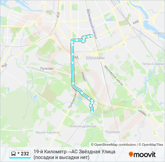Автобус * 232: карта маршрута